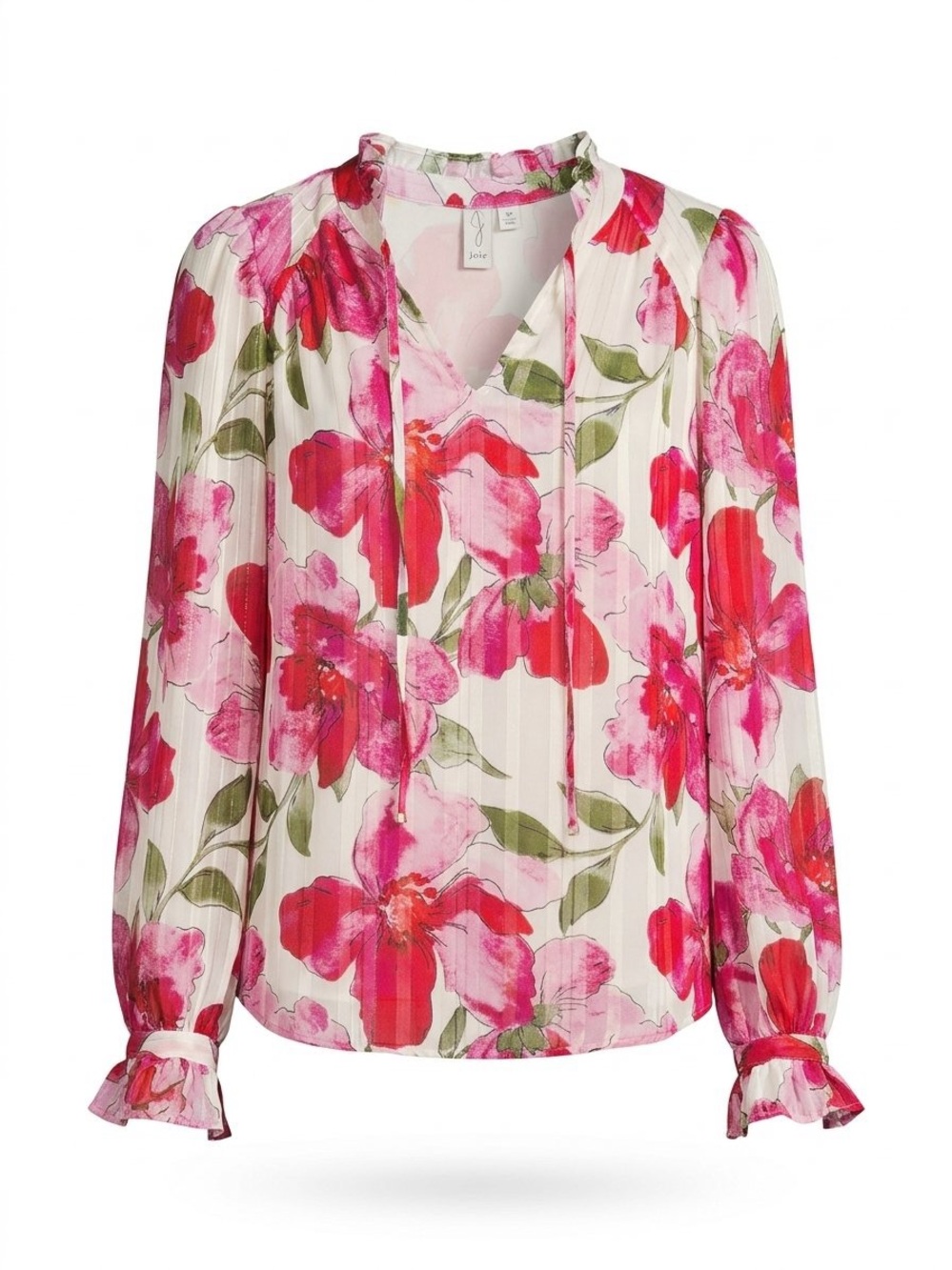 JOIE / Floral Tie-Neck Blouse / Pink and Red/ small/ Ptp-19”/ Preloved